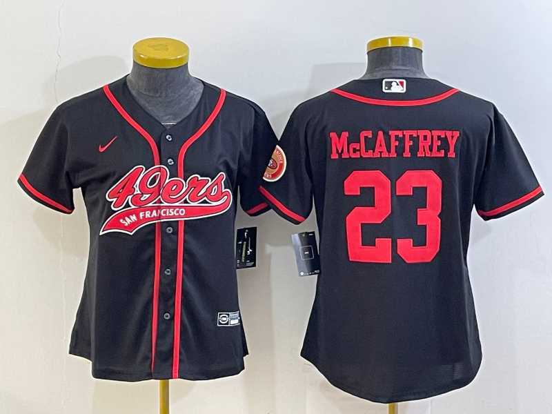Womens San Francisco 49ers #23 Christian McCaffrey Black With Patch Cool Base Stitched Baseball Jersey->women nfl jersey->Women Jersey